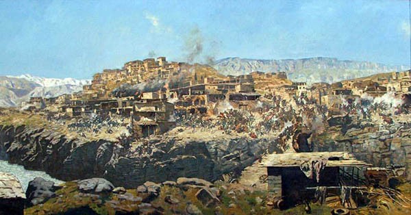 Картина: «Покорение Кавказа» (Ахульго) художник: Франц Рубо Картина: «Покорение Кавказа» (Ахульго) художник: Франц Рубо